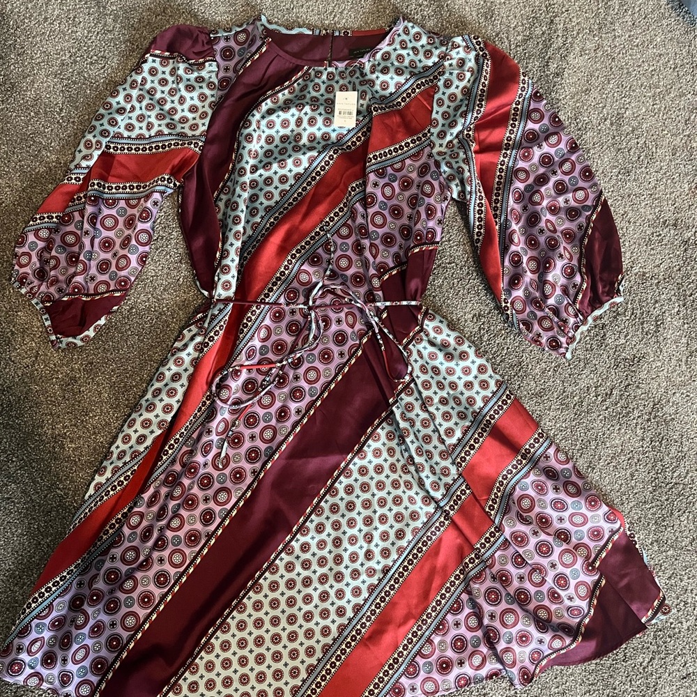 Ann Taylor Burgundy and Red Long Sleeve Dress